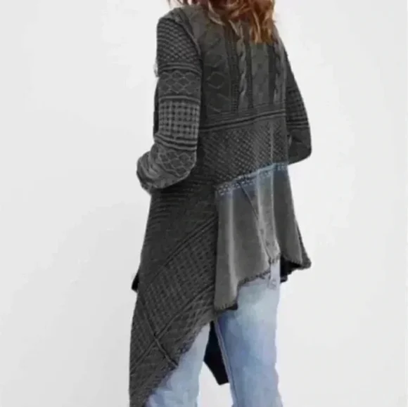 Free People All Washed Out Cardi Asymmetrical Hem Tassel Tie Front Black Small - Picture 8 of 16